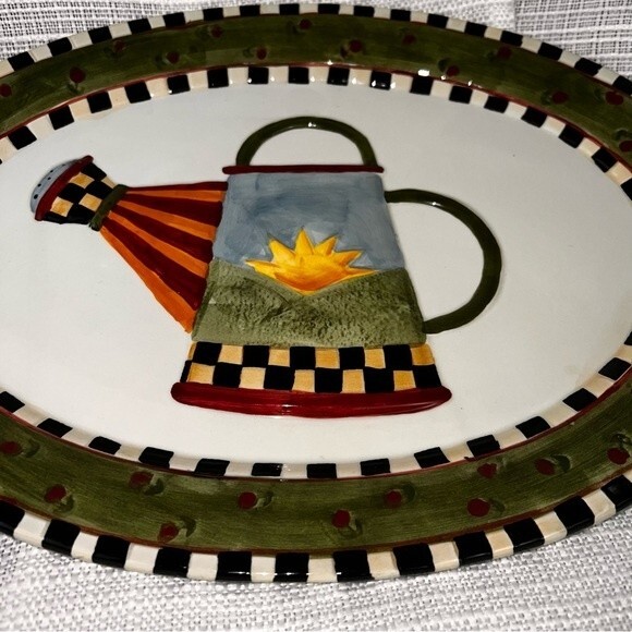 Sakura China Debbie Mumm Watering Can Platter Sun Green Spring Summer - Picture 2 of 8